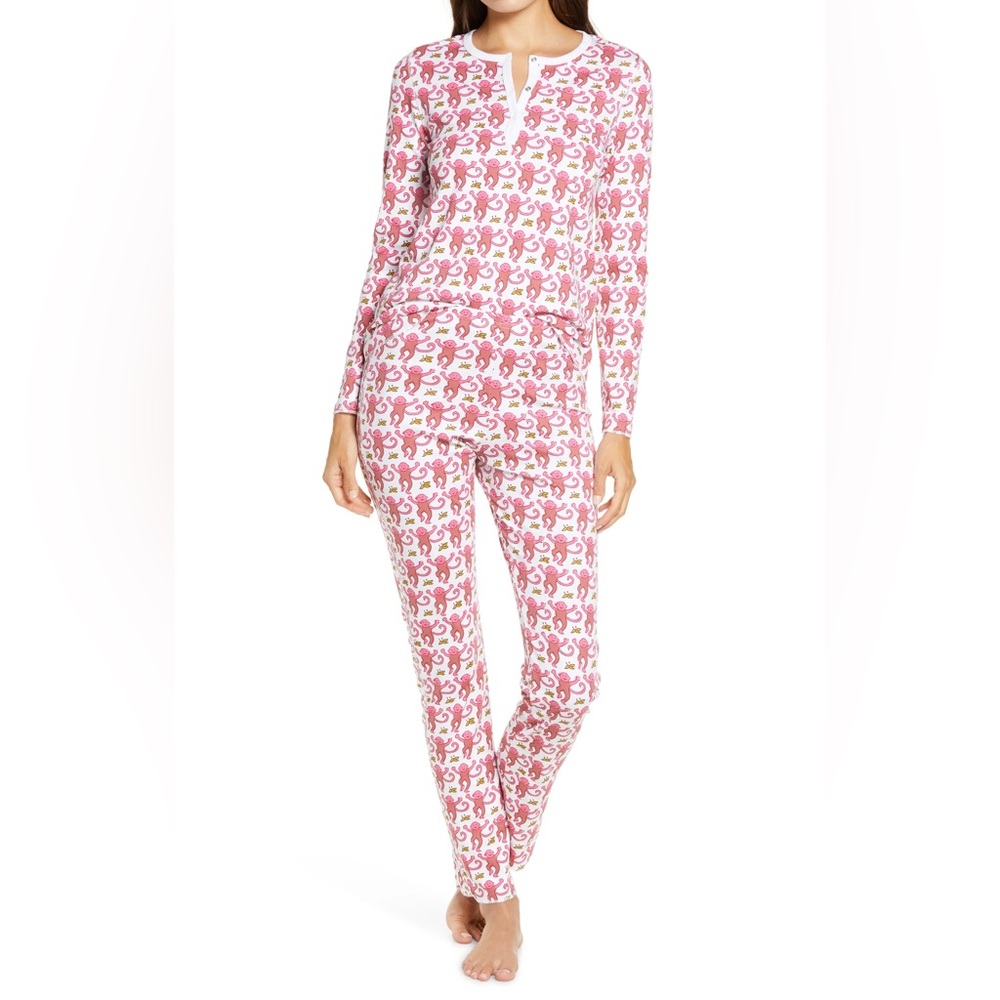 Roller Rabbit Long Sleeve Pink Monkey Pajama Set Sz S
